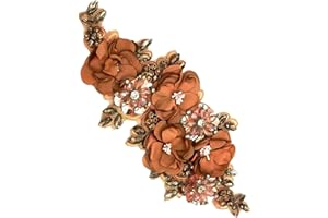 SAIXCCS 1pc Handmade Rhinestone Applique for Clothes, 3D Flower Fabric Patches for Wedding Dress, Bling Beaded Embroidery Lace Applique for Hat Hairband Sewing Embellishment (Chocolate)