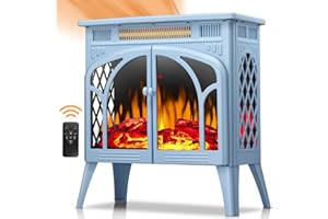 JOY PEBBLE Electric Fireplace Stove Heater,Electric Fireplace, Fireplace Heater with 3D Logs and Realistic Flame,1500w,Blue
