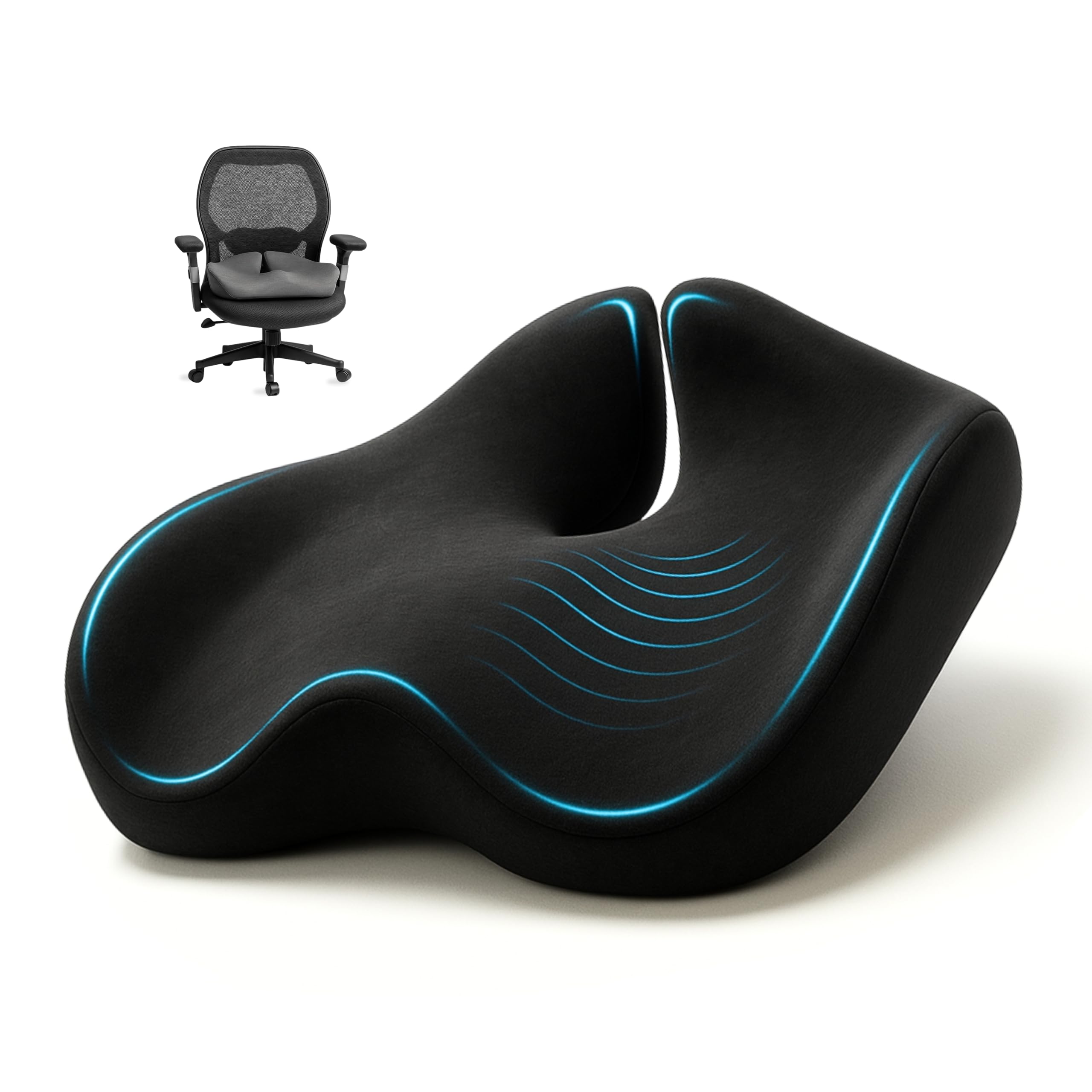 Photo 1 of SitCushion Ergonomic Seat Cushion for Sciatica & Tailbone Pain Relief – Extra Large Memory Foam Office Chair Cushion for Long Sitting, Orthopedic Coccyx Cushion for Desk Chair, Car & Wheelchair(Black)