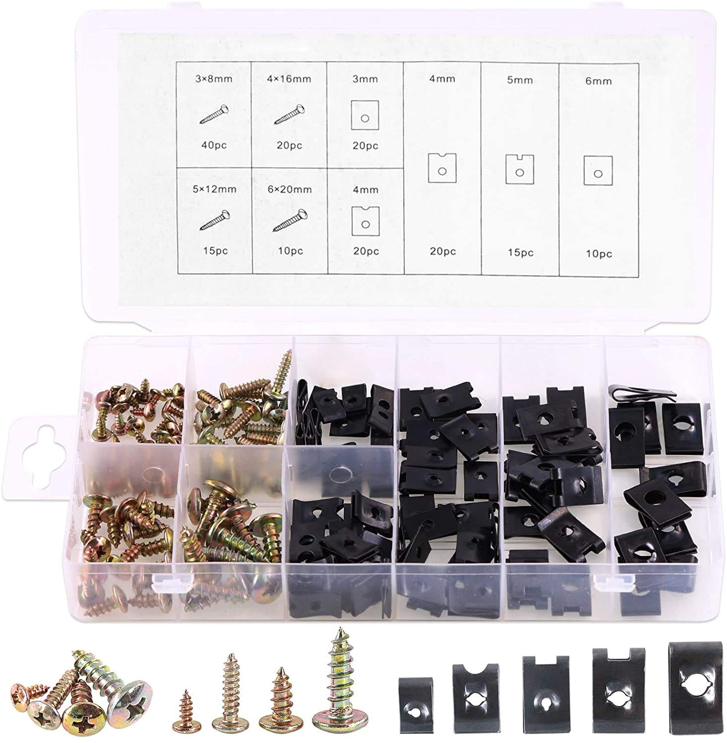 170PCS Black Auto Clip Screw Kit 9 Sizes Phosphate Finish U Nut U Clips with Zinc Plated Phillips Screws Rust Resistant Assortment Kit for Dash Door Panel Interior