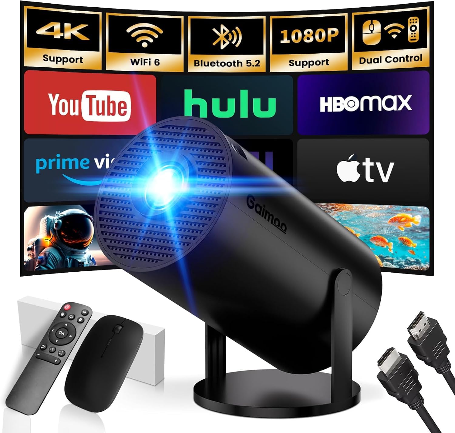Mini Projector with WiFi and Bluetooth Built-in Apps Smart Projector ...