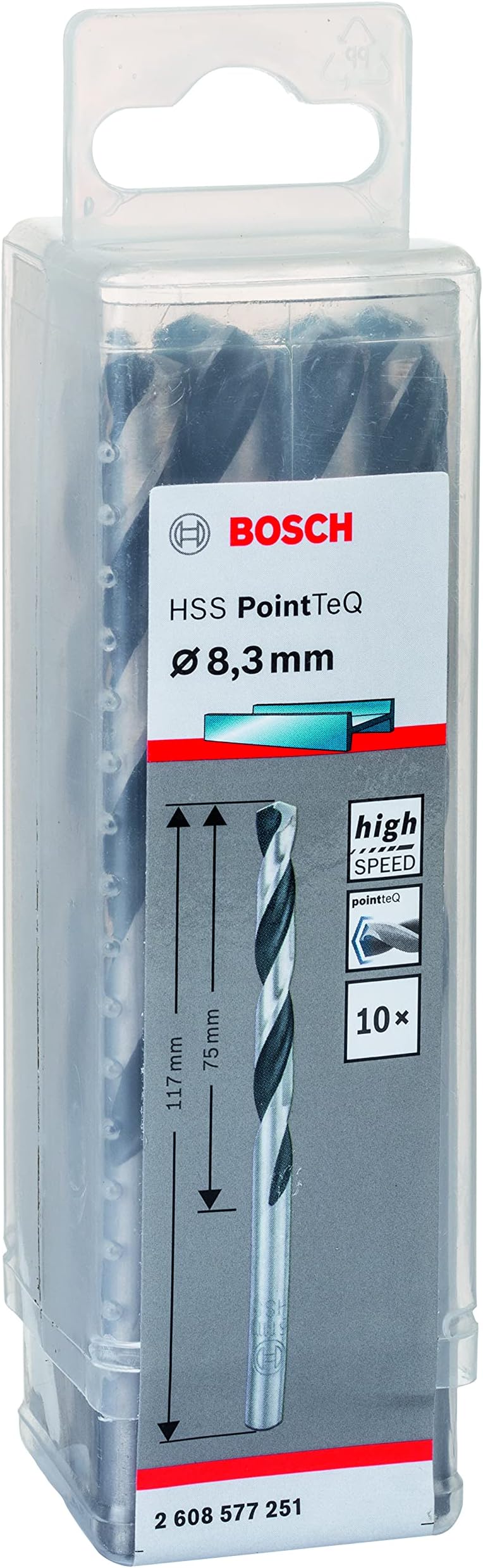 Bosch PointTeQ HSS Twist Drill Bit 8.3 x 75 x 117 mm 10pc Metal