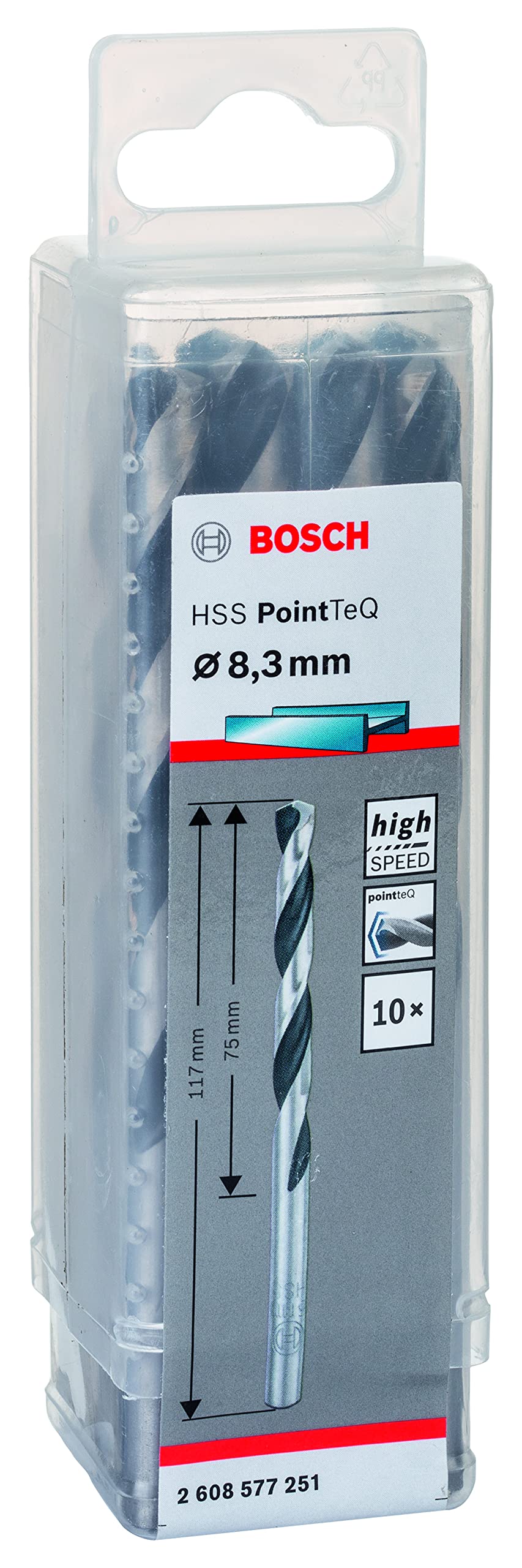 Bosch Professional 10-piece PointTeQ HSS Twist Drill Bit (for Metal, 8.3 x 75 x 117 mm, Drill Driver Accessories)