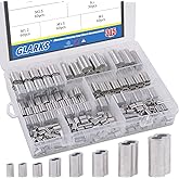Glarks 315-Pieces 8 Sizes Aluminum Crimping Loop Sleeve Double Barrel Ferrule for Wire Rope and Cable Line End Assortment Kit - M1.2-M6