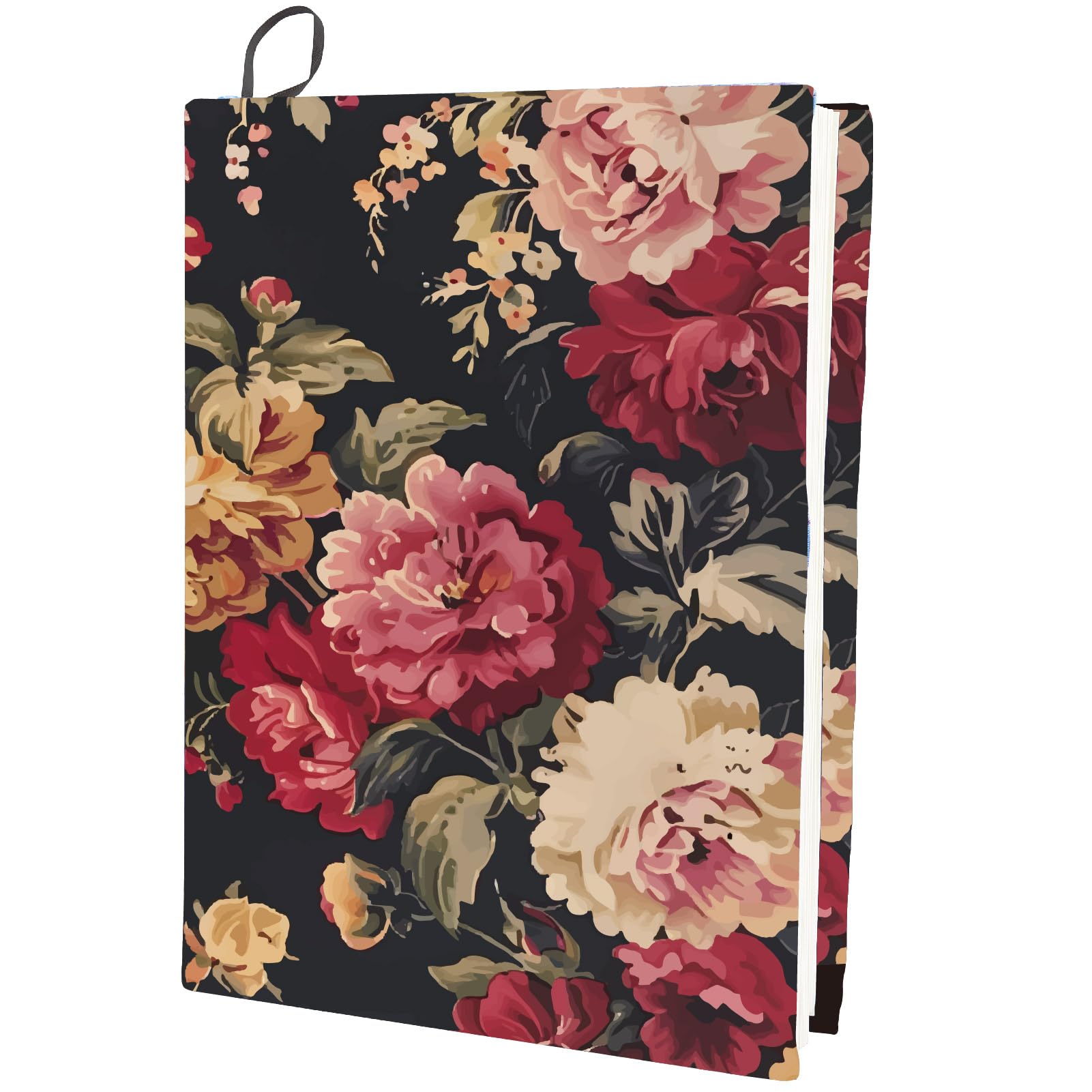 CRASPIRE Flower Stretchable Book Cover Floral Peony Washable Reusable Large Nylon Book Sleeve Book Protector Elastic Notebook Wraps for Hardcover Books Textbook Gift