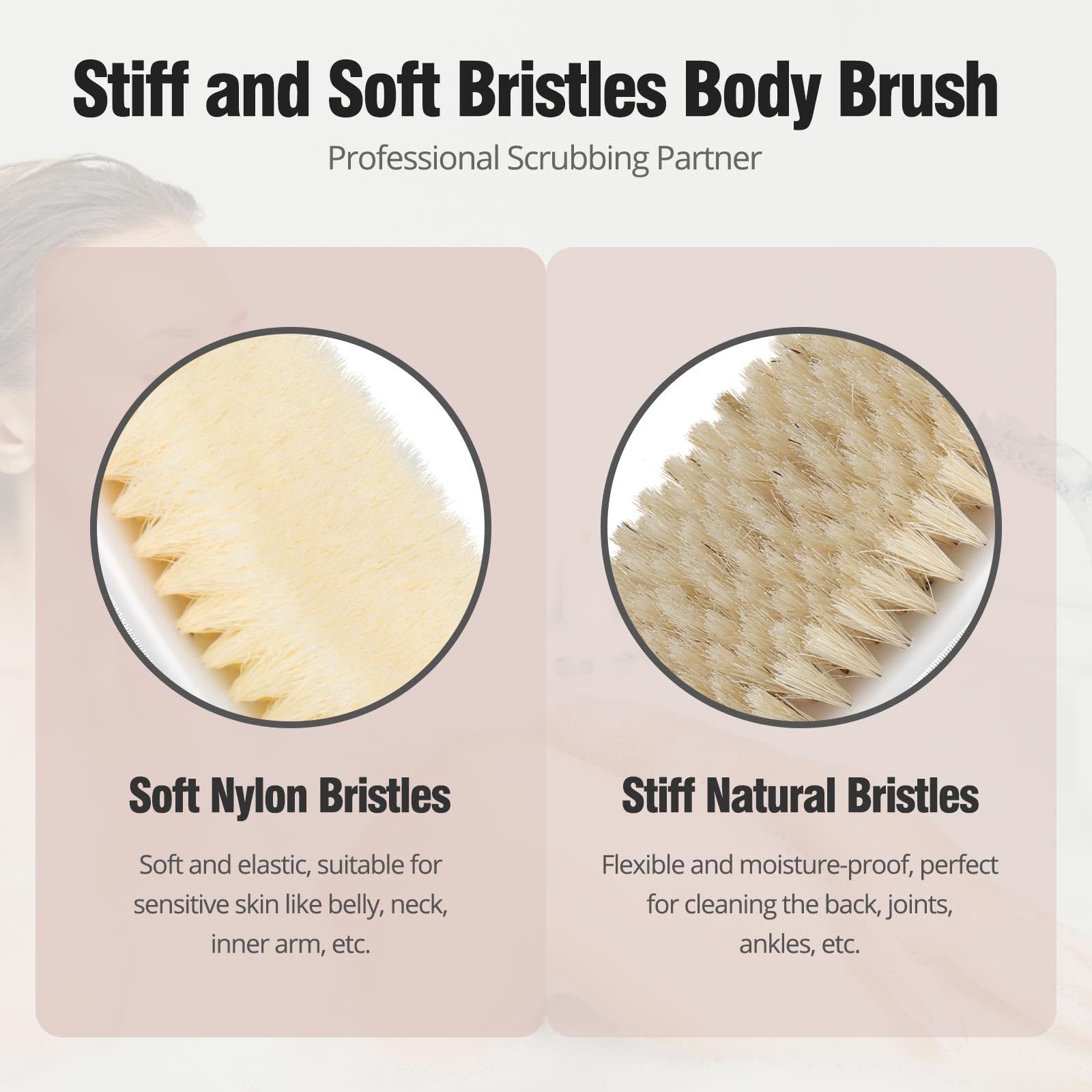 2 Pack Dry Brushing Body Brush, Natural and Soft Bristle Shower Brush for Body Cleaning, Exfoliating Bath Brush for Lymphatic Drainage Improve Circulation, Body Exfoliator Scrubber for Women Men