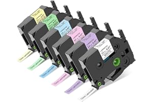 COLORTY TZ-231 12mm Pastel Tape Replacement for Brother P-Touch Label Maker Tape 0.47", Compatible TZe Lamianted Colored Ribbon for Ptouch PT-D200 D210 D220 H110 1000 1280 D400 P300BT Cube, 6 Pack