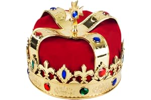Funny Party Hats Royal king Crown - Regal King Crown - Costume Headwear with Colorful Jewels - One Size