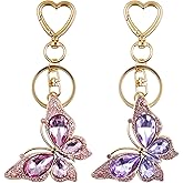 FujDun 2pcs Butterfly Keychain Charms, Purse Bag Backpack Handbags Charms Butterfly Rhinestone Pendant, Cute Keychain Keyring Accessories for Women (Pink and Purple)