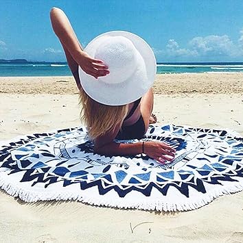 Cckiise Round Mandala Tapestry Indian Wall Hanging Fashion Circle Beach Blanket Yoga Mat Black Picnic Blanket Beach Throw Towel Sunscreen Shawl Skirt Tassels Beach Towels Home Kitchen