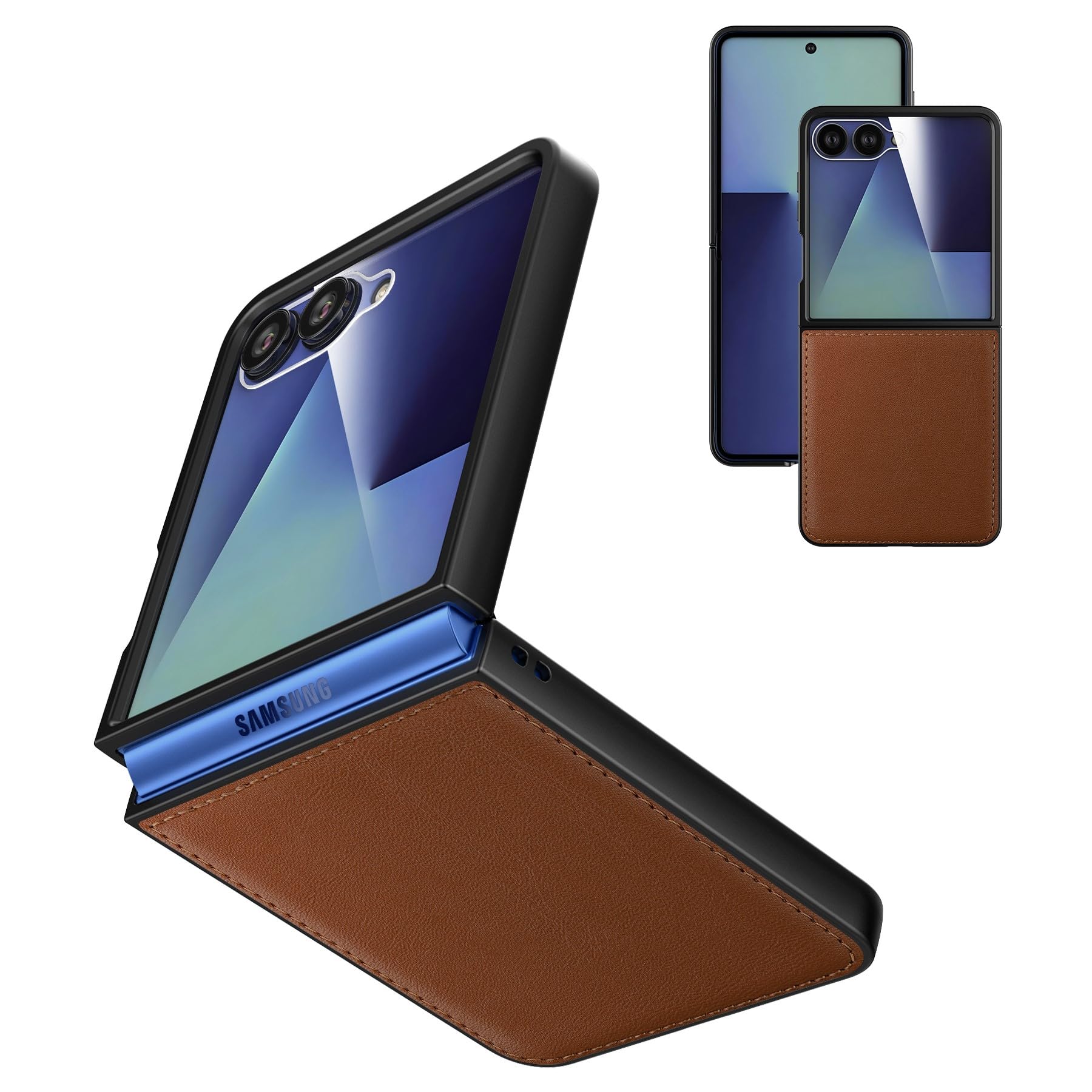 Photo 1 of Cresee Case for Samsung Galaxy Z Flip 7 (2025) with Built-in Cover Screen Protector, PU Vegan Leather Back & Hard PC Bumper Phone Case for Z Flip7 - Brown