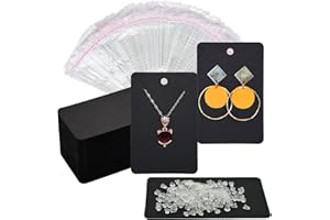 Twavang Black Earring Cards for Selling Set with 100Pcs Earring Display Cards, 200 Pcs Earring Backs and 100Pcs Jewelry Packaging Bag for Earrings Necklace Jewelry Display (3.5" x 2.3" Inches)