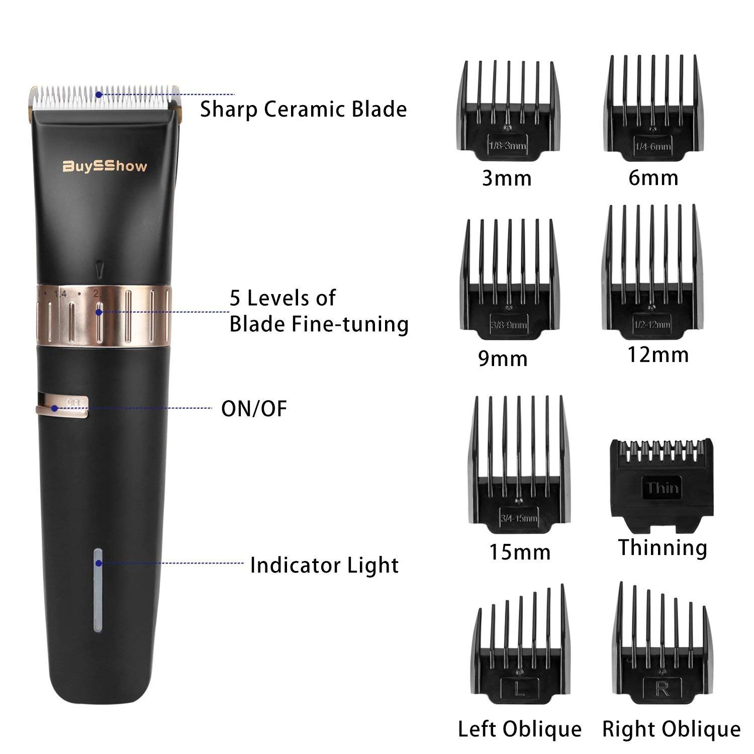 BuySShow Quiet Professional Hair Clippers Set Cordless Rechargeable Hair clippers for Men and Babies with Charging Dock, 8 Comb Guides, 2 Scissors: Beauty