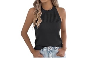 Crochet Knit Halter Tank Tops for Women 2026 Summer Mock Neck Cami Sleeveless Sweater Vest Top Casual Beach Tanks