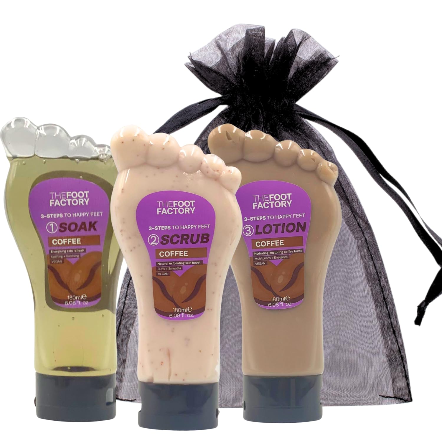 Foot Soak, Scrub & Lotion Set – Foot Care Gift Set for Dry, Tired Feet | Exfoliating Foot Spa Kit for Feet Soak, Scrub & Pedicure Treatment | Home Spa Pamper Set for Women & Men – Coffee