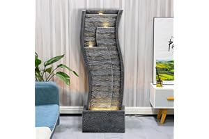 watnature Contemporary Curves Indoor Outdoor Fountain with LED Lights - 39.3” H Modern Lighted Garden Fountain, Cascading Tower Freestanding Waterfall Feature for House, Office, Garden, Patio