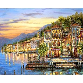 Lamlzzoo Malen nach Zahlen Versand Straßenlaterne Landschaft DIY Wohnzimmer Färbung nach Zahlen Dekor Kunst Dekoration Kunst 