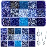 PH PandaHall 8000pcs 15 Colors Blue Series Glass Seed Beads 2mm Mini Round Glass Beads 3-8mm Bugle Bead Tube Spacer Bead for Summer Seaside Bracelets Necklaces Earrings Jewelry Making Weaving, 210g