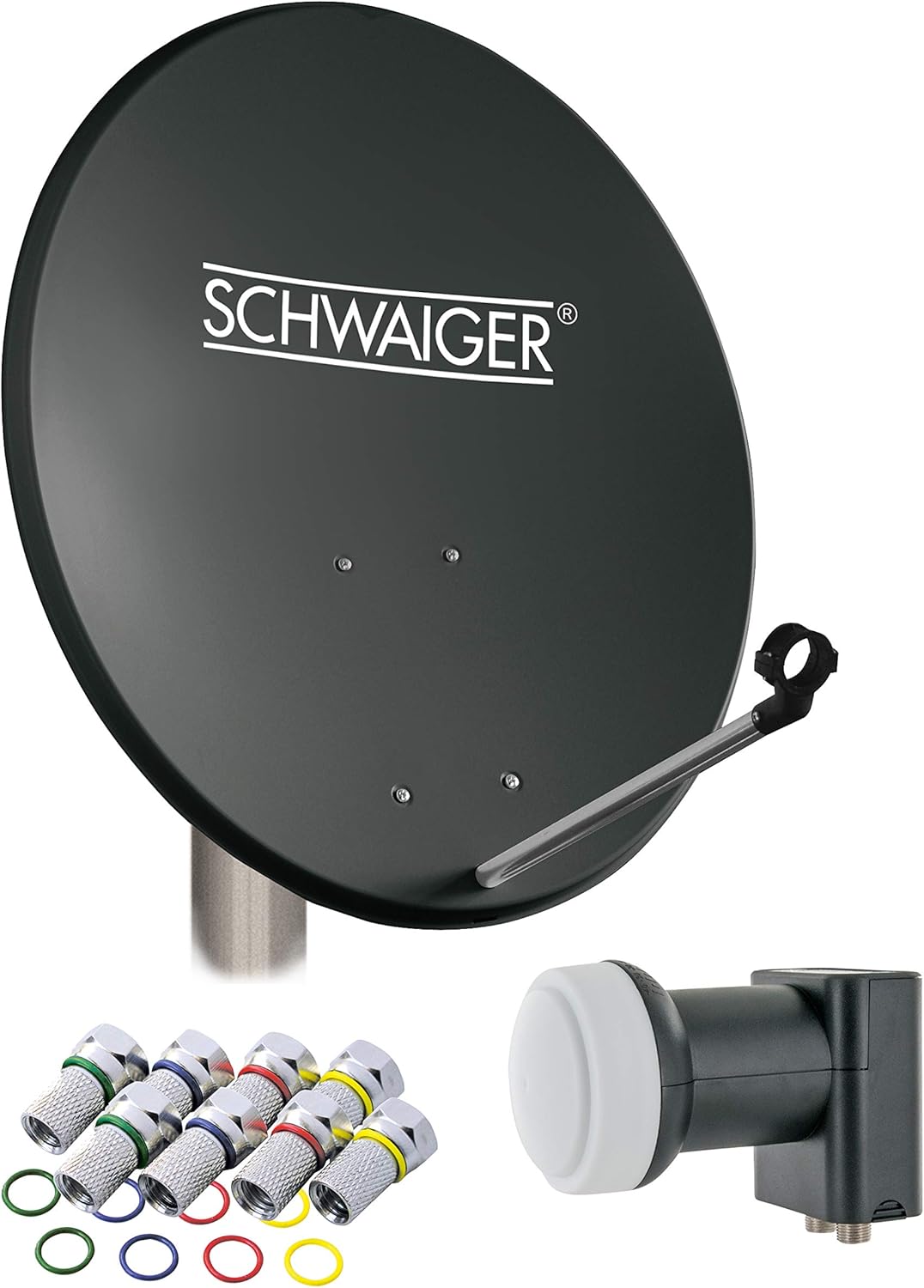 PREMIUMX Satellitenschüssel 60cm Antenne Hellgrau Quad weiß LNB 8x F