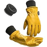 toolant Leather Winter Work Gloves for Men, 100% Grain Cowhide with Warm Thinsulate Lining, Water & Abrasion Resistance