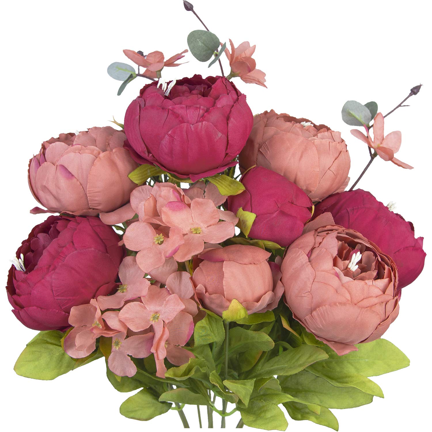 HUAHUASHIJIE Vintage Artificial Peonies Silk Peony Flowers Bouquet for Wedding Bridal Home Décor – Beautiful Floral Centerpiece Arrangement Decoration with 1 Bouquets (Mixed Red)