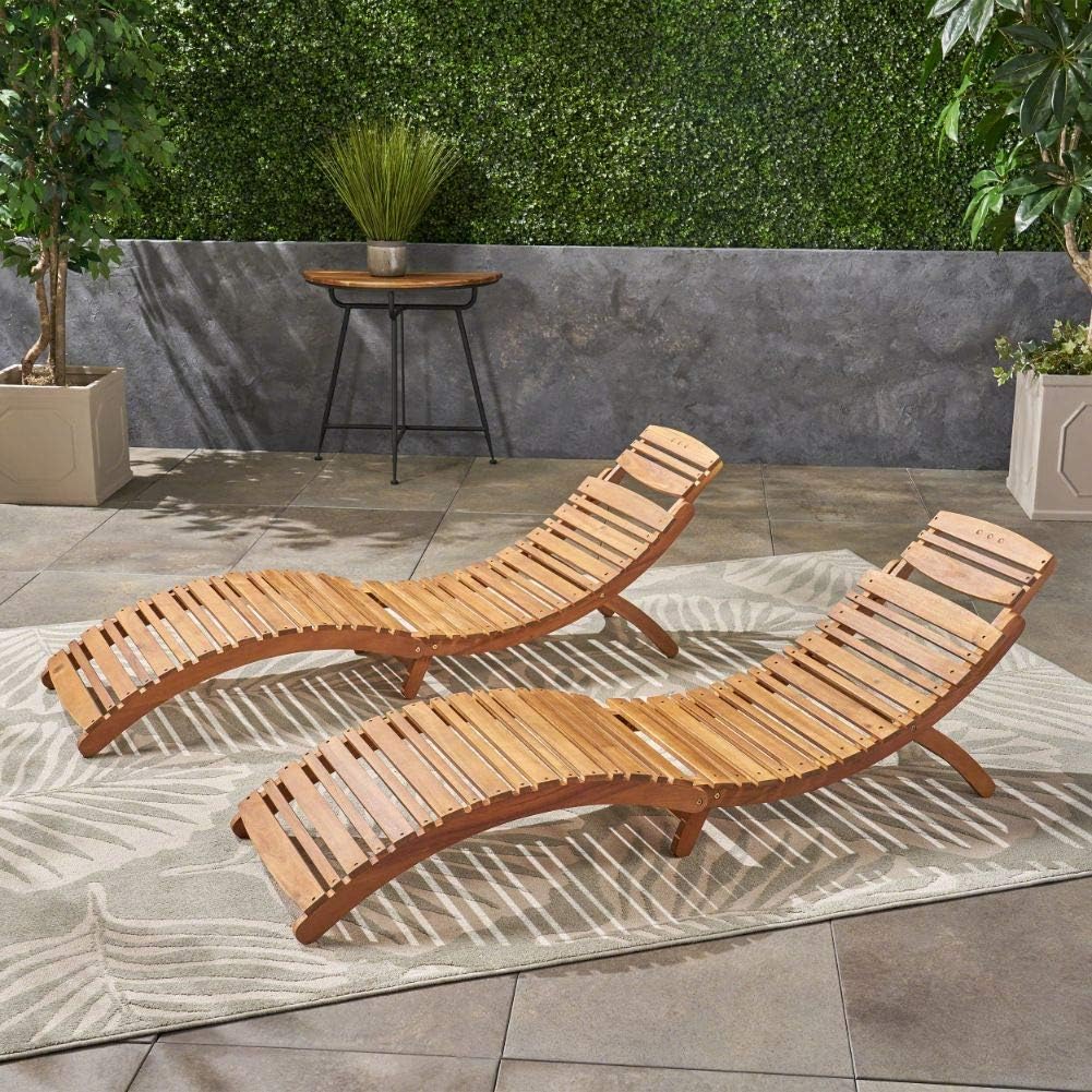 Christopher Knight Home Lahaina Wood Outdoor Chaise Lounge Set, 2-Pcs Set, Natural Yellow : Garden & Outdoor