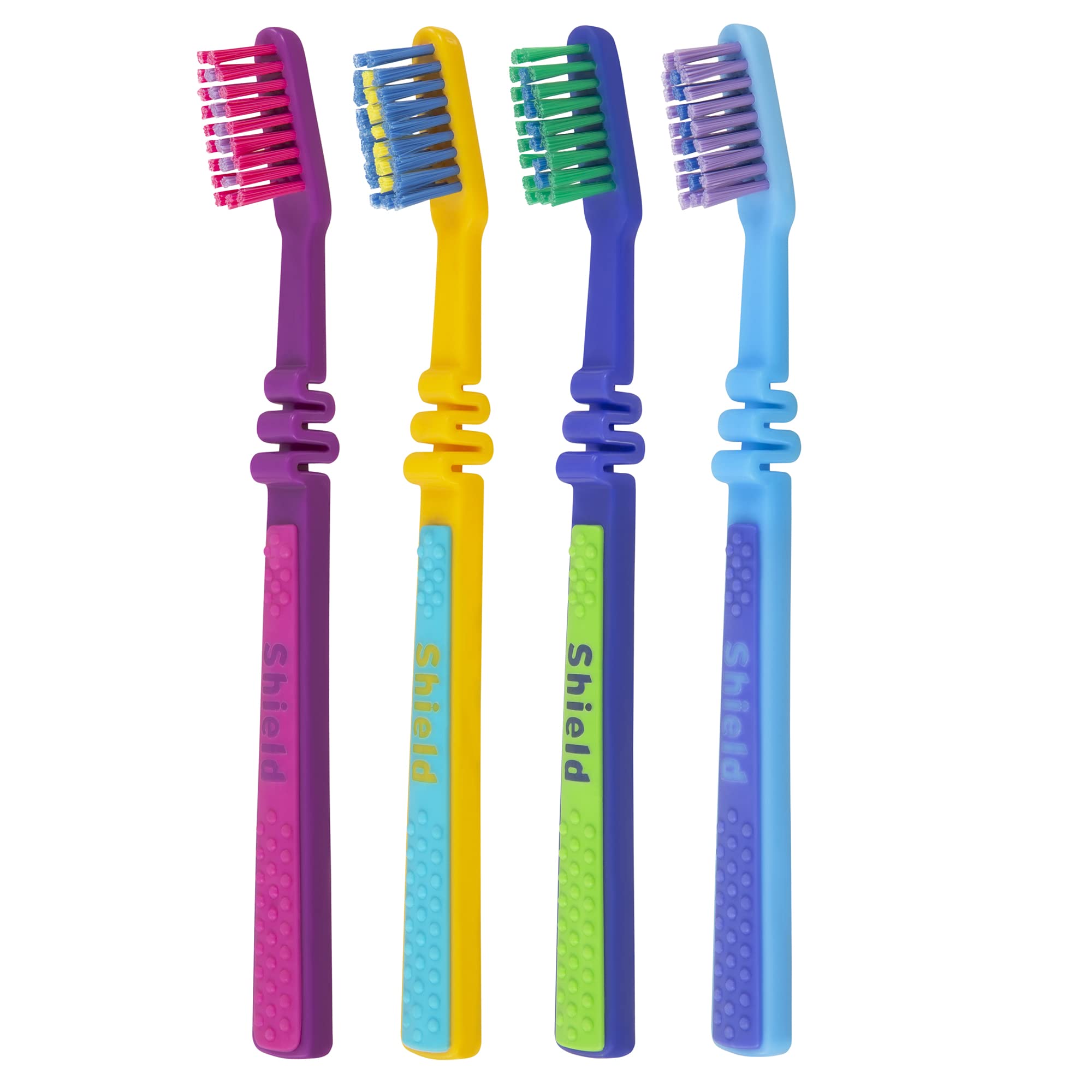 Shield Care Flex Junior Toothbrush with Spring Neck, Maximum Oral Care for Kids - Super Soft Bristles, 4 Colors - 4 Count (Pack of 1)