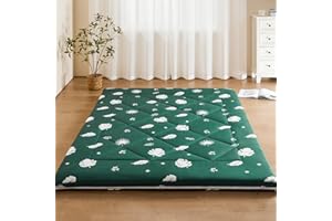 PLOATH Japanese Futon Floor Mattress - Portable Tatami Mattress Mat Foam with Storage Bag - Foldable Floor Futon Mattress Lounge - Thick Roll Up Mattress Dormitory Guest (Twin, Green Jungle)