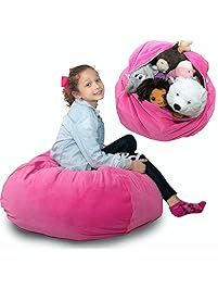 Large Stuffed Animal Storage Bean Bag ❤️"Soft 'n Snuggly" Corduroy Fabric Kids Prefer Over Canvas - Replace Mesh Toy Hammock or Net - Better Than Space Saver Bags to Store Blankets/Pillows Too