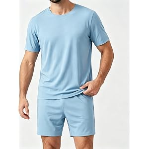 Men's Cotton Pajamas Sets, Short Sleeve & Shorts Pjs, Soft Lounge Sets Wear for Men, Casual Summer Sleepwear&Loungewear