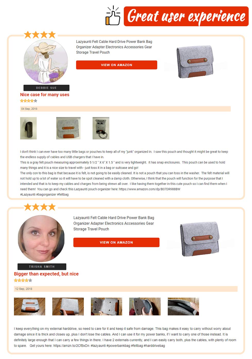 Lazyaunti Felt Cable Hard Drive Power Bank Bag Organizer Adapter Electronics Accessories Gear Storage Travel Pouch