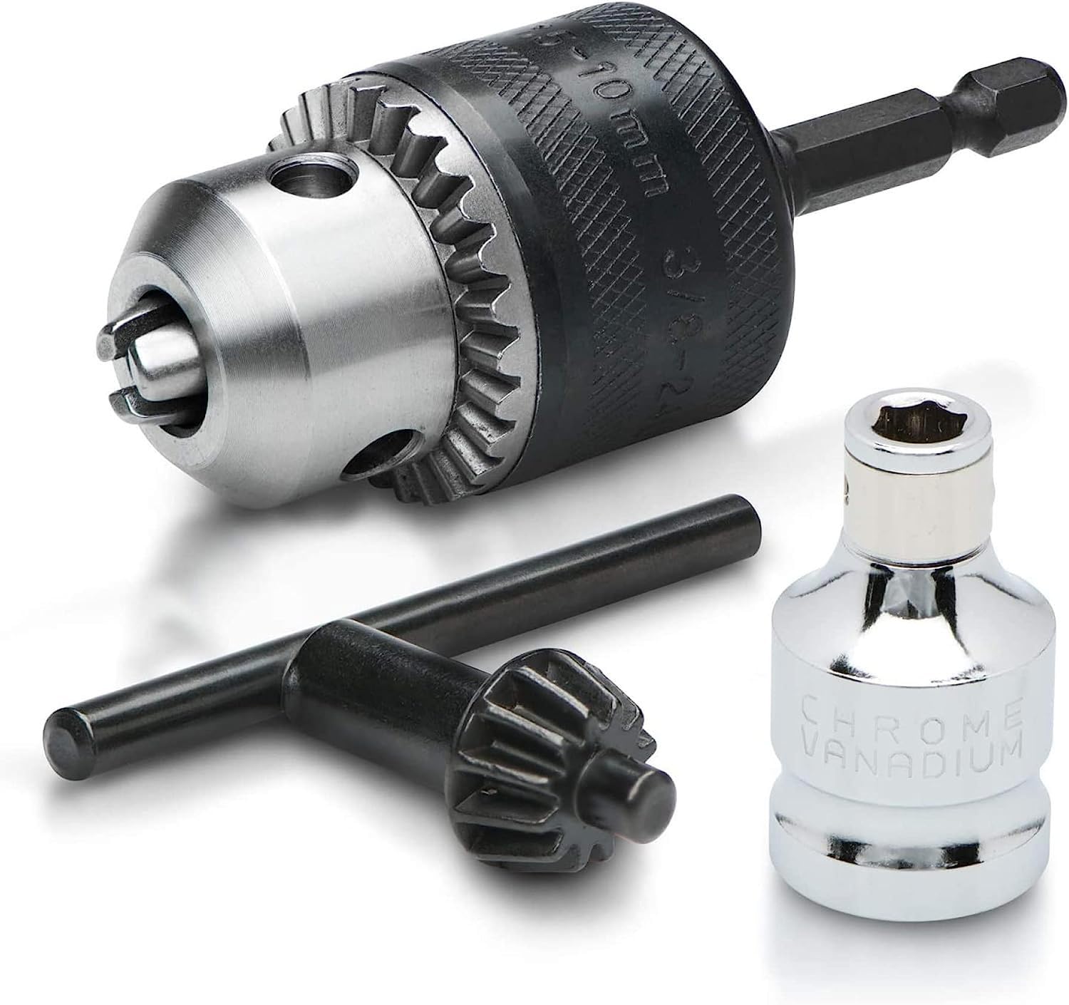 Photo 1 of NEIKO 20754A 3/8” Drill Chuck Adapter | Chuck Drill for Impact Drivers with 1/4 Inch Quick Change Shank | Drill Converter Includes 1/2-Inch Adapter for Impact Guns | Hex to Chuck Drill Bit Adapter