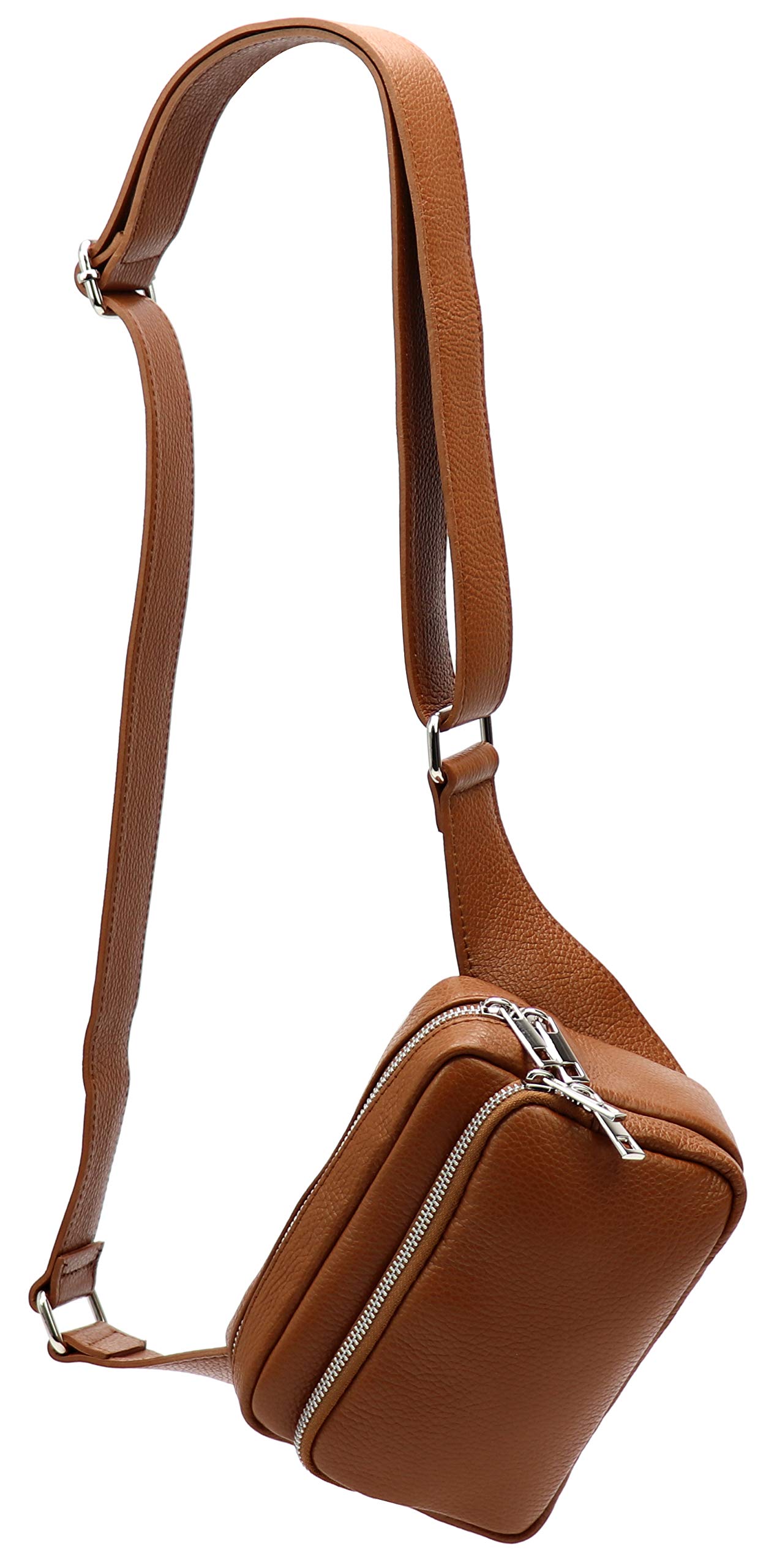 SH Leder Jisoo G412 Genuine Leather Waist Bag for Women Men Unisex Belt Bag for Festival Travel Bum Bag Medium Crossbody Bag Women Leather Bag 18 x 13 cm, Cognac, M