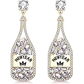 XOCARTIGE Champagne Bottle Earrings Rhinestone Crystal Beaded Champagne Drop Dangle Earrings for Women Wedding Holiday Festive Party Earrings Xmas New Year Gifts