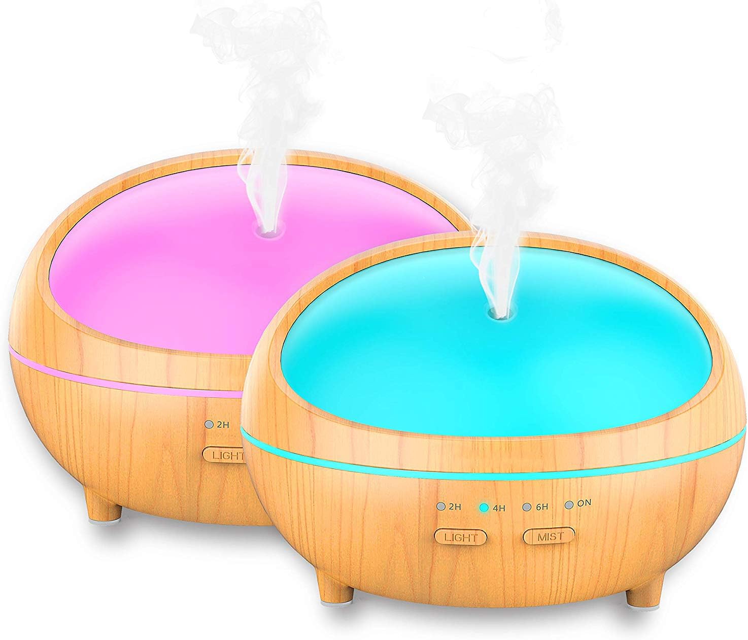Essential Oil Diffuser, 2 Pack 300ml Wood Grain Aromatherapy Oil Diffuser Ultrasonic Cool Mist Humidifier with Timer, 7 Color LED lights Changing and Waterless Auto Shut-off for Home