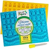 Gummy Bear Mold Bpa Free Silicone (Yellow, Blue) - Set of 2 for 86 Candies - 5 Different Types of Animals - Dropper Included 