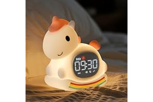 Horse Alarm Clock for Kids with Night Light, Sleep Training Clock Time to Wake Clock, Rechargeable Silicone Light for Bedroom