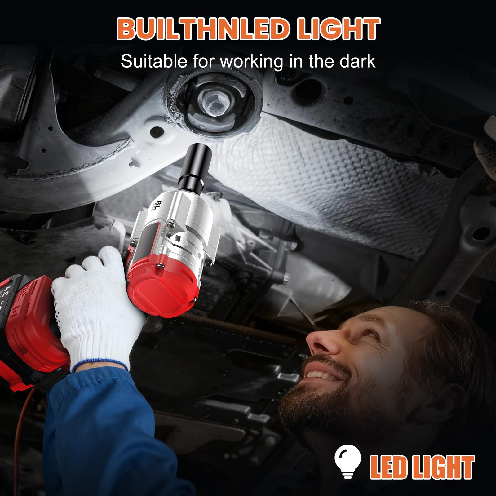 XIAZIR Akku Schlagschrauber 1200Nm / Akkuschrauber/Akkubohrer - High Torque 1/2" Impact Gun mit Brushless Motor, 2×4.0Ah Akkus, Stecknüsse, Bohrer & Bits – für Auto, DIY & Profi-Arbeiten 7