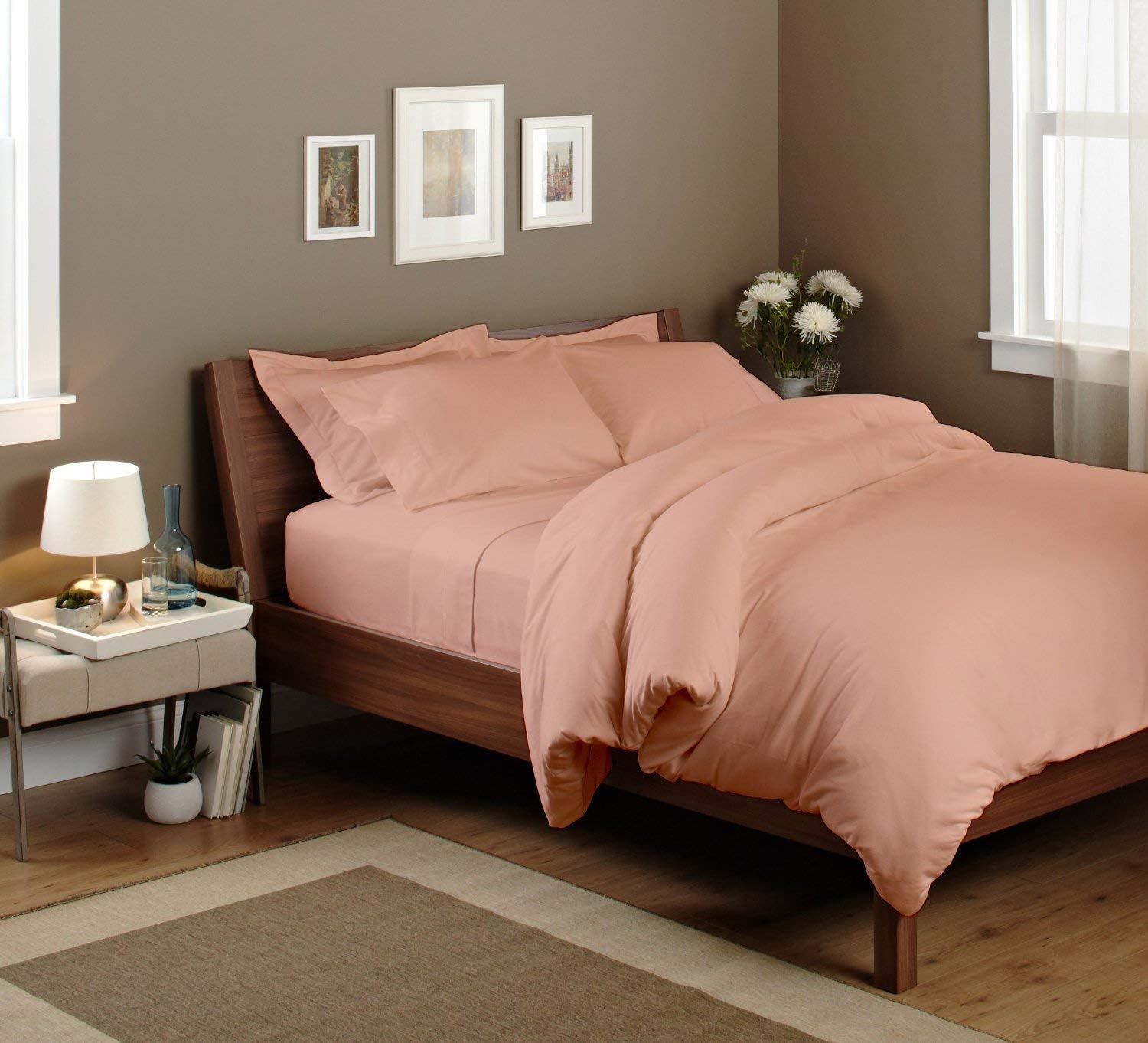 Kanak Bedding Egyptian Cotton Sheet Set with 18" deep Pocket 600TC Solid (Twin XL, Peach)