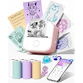Memoking Sticker Printer T02 Sticker Maker Machine with 6 Rolls Paper | Gifts for Teen Girls, Portable AI Mini Printer Sticker Makerm, Bluetooth Print Pod for Study Note, Journal, Photos, DIY, Gift