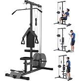 Patikuin Multi-Functional LAT Pulldown Machine - Home Gym Cable System with High &amp; Low Pulley - Adjustable Seat &amp; Knee Support - 400-500LB Capacity - Full Body Strength Training