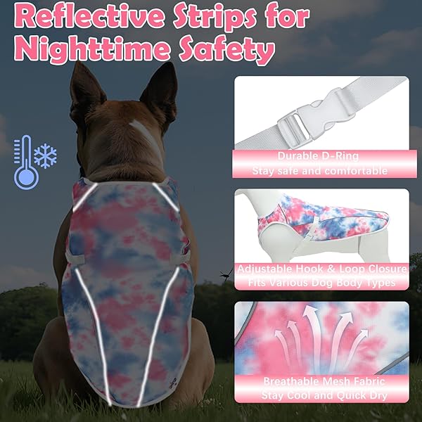 UNIPUP DOG COOLING VEST – HARNESS COOLER JACKET FOR LARGE DOGS, REFLECTIVE STRIPS & UV PROTECTION FOR BEACH, HIKING, CAMPING – ADJUSTABLE FIT PET COOLING SHIRT U-DCVF01XL