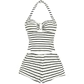 SOLY HUX Women's 2 Piece Summer Outfits Striped Halter Crop Tops and Mini Shorts Matching Set