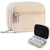 Pill Case Weekly Travel Pill Organizer for Purse with Removable 7 Day Pill Box Premium Neoprene Pill Container for Travel Purse Accessory, Vitamin, Supplement, Small Pieces Arrangement-Cream Yellow