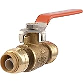 SharkBite 1/2 Inch Ball Valve, Push to Connect Brass Plumbing Fitting, Water Shut Off, PEX Pipe, Copper, CPVC, PE-RT, HDPE, 2
