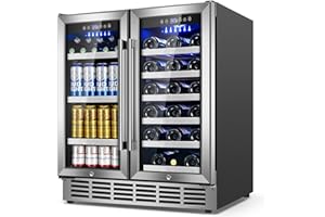 Velivi 30Inch Wine and Beverage Refrigerator - Dual Zone Beverage Cooler Under Counter, Holds Up to 30 Bottles & 90 Cans Drink and Beer Fridge Built-In for Home Kitchen Bar and Office