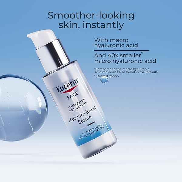 EUCERIN FACE IMMERSIVE HYDRATION MOISTURE BOOST FACE SERUM, ULTRA-LIGHTWEIGHT HYALURONIC ACID SERUM SMOOTHS FINE LINES AND WRINKLES, 1 FL OZ BOTTLE