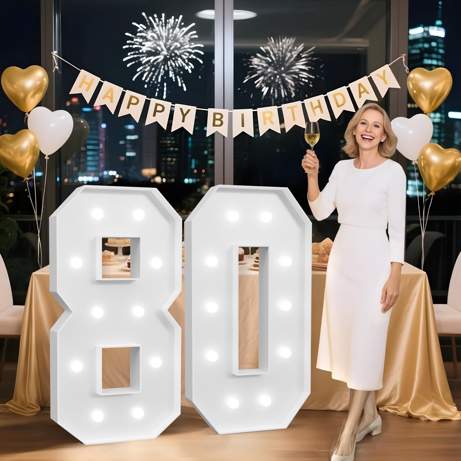 Photo 1 of 4FT 80 Marquee Numbers, 80 Light up Numbers for Party, 80th Birthday Decorations for Women Men, Big 80 Sign with Light for Anniversary, Birthday Backdrop Decor