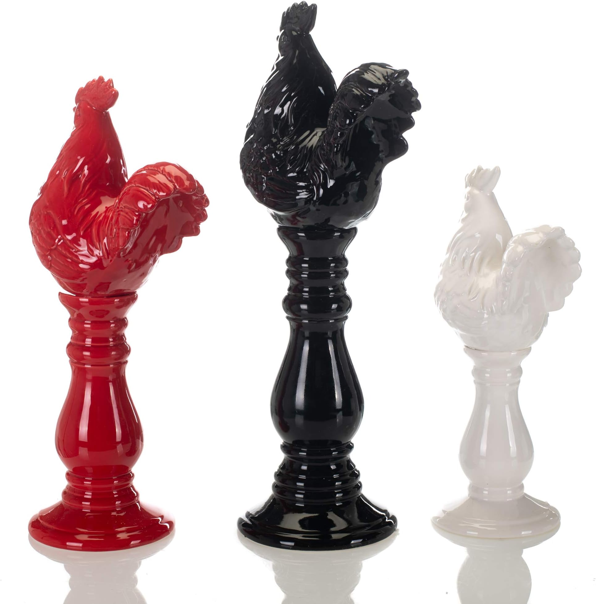 Drew Derose Rooster Pedestal Glossy Multicolored 16, 14, 11 Ceramic Collectible Figurine Set of 3