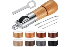 WILLBOND 12 Pieces Leather Sewing Awl Hand Stitcher with Craft Accessories Set, Hand Awl Tool, 3 Sizes Needles and Replacement Spools of Thread, Stitching Tool Kit(Elegant Color)